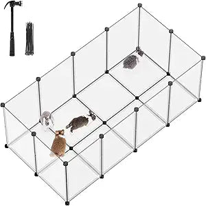 SONGMICS Pet Playpen with Floor, Small Animal Pen, Pet Fence Indoor, DIY Plastic Enclosure for Hamsters, Hedgehogs, 57.1 x 28.3 x 22.4 Inches, White ULPC007W01