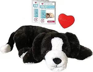 Puppy Heartbeat Toy Sleep Aid with 2 Long-Lasting Heat Packs Last 36 Hours Each Puppy Anxiety Relief Soother Dogs Cuddle Calming Behavioral Aid for Pets (Black and White)