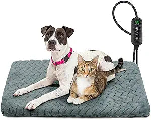 GASUR Heated Dog Bed, Waterproof Cat Heating Pad with Timer Temperature Adjustable, Indoor Heated Electric Pet Bed for Cats Dogs, Auto Power-Off, Anti-bite Pet Heated Pad, 28''x20'', Medium