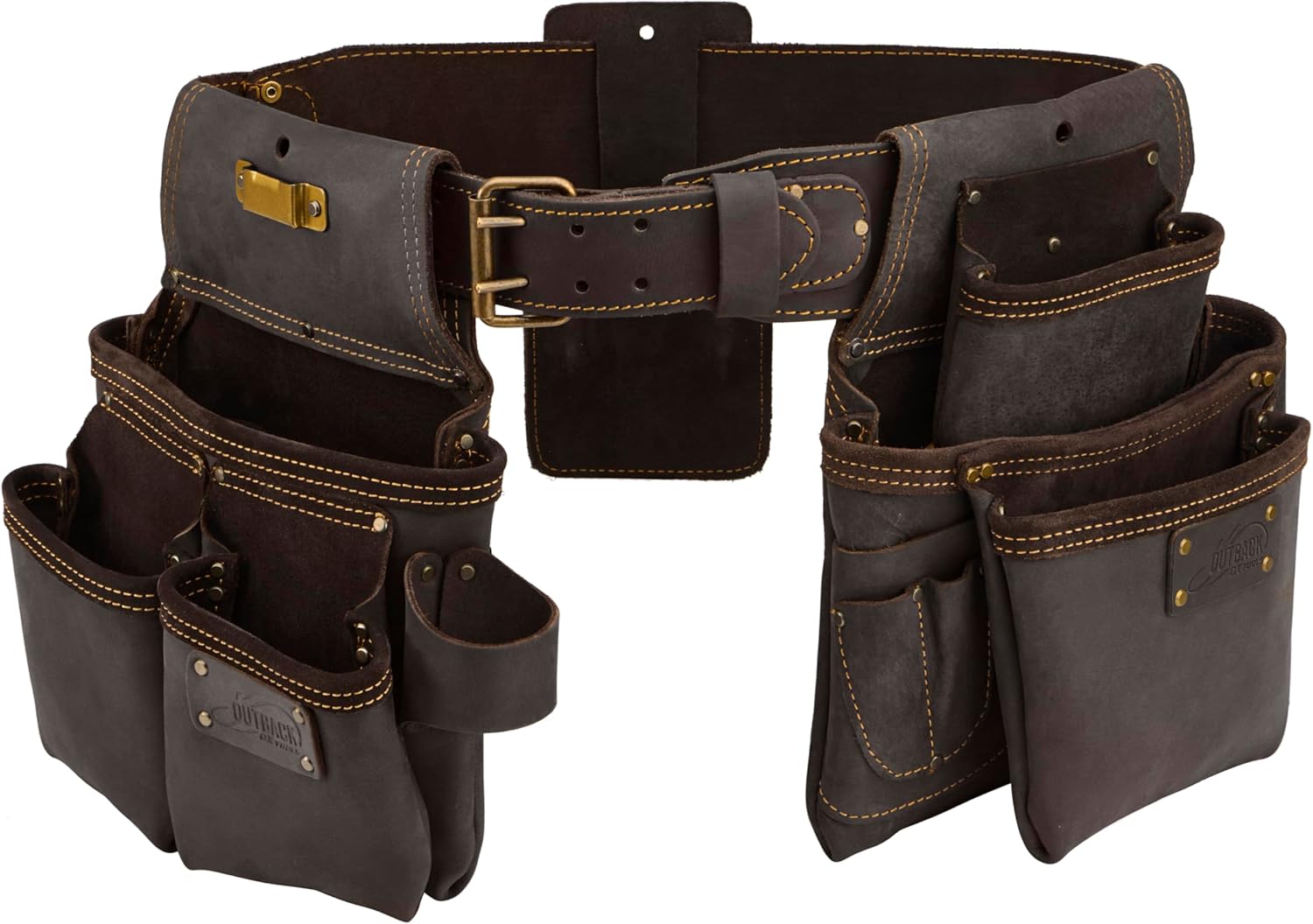 Ox Tools Pro Construction Tool Belt - 22-Pocket Leather Tool Belt Pouches - (XL) Belt Made of Oil-Tanned Leather with Double-Stitching and Steel Rivets - OX-P263602