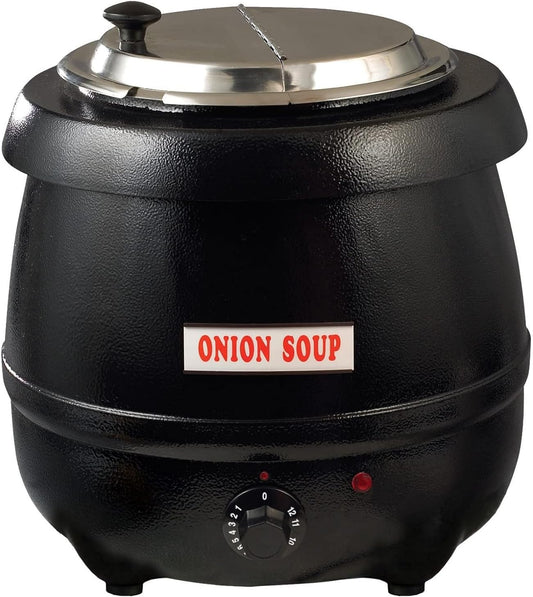 10.5-Quart Electric Soup Warmer – Commercial Food Warmer Pot for Buffet, Catering, Gravy, Chili, Stew – Black Soup Station with Lid