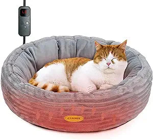Heated Cat Bed for Indoor Cats, 20â€™â€™ Electric Cat Heated Bed Pet Warming Bed for Cats and Small Dogs, Washable Calming Round Donut Pet Bed with Heating Pad, Indoor Use