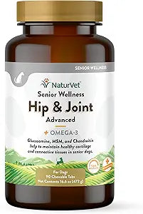 NaturVet â€“ Senior Wellness Hip & Joint Advanced Plus Omegas | Help Support Your Petâ€™s Healthy Hip & Joint Function | Supports Joints, Cartilage & Connective Tissues | 90 Time Release Tablets