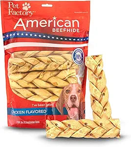 Pet Factory American Beefhide 6" Braided Sticks Dog Chew Treats - Chicken Flavor, 14 Count/1 Pack
