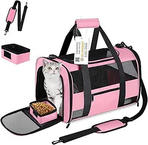 20" Large Cat Carrier Soft Side Dog Carrier Pet Carrier for Medium Small Dogs Cats Collapsible Soft Sided Pet Carrier for Cats Dogs Puppy of 25 lbs, Pink