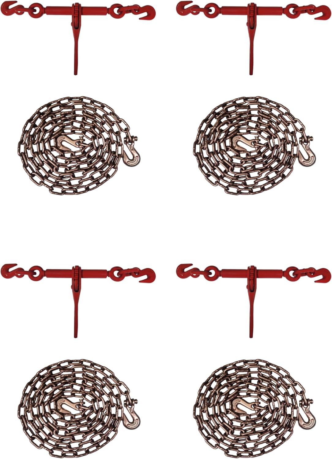 VCT G80 Ratchet Binders with Chains 1/4" - 5/16" Load Binders 7300 lb Breaking Strentgh w/ 12' Chains 4 Pack Set