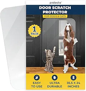 PROTECTO Heavy Duty Door Protector from Dog Scratching, 35 x 24â€ Clear Door Scratch Protector, Easy & Quick to Install on Window, Wall, Screen & Sliding Doors | Cat Scratch Guard for Indoors Outdoors