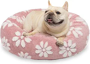 Donut Dog Beds for Small Dogs, Calming Round Cat Beds for Indoor Cats, Cute 3D Textured Flower Pet Bed with Removable Washable Cover and Anti-Slip Bottomï¼ˆPinkï¼Œ23"ï¼‰