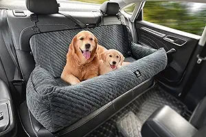 Large Dog Car Seat Under 100LBS,Dog Car Bed with Safety Tethers/Storage Pocket,Only for Back Seat-Gray