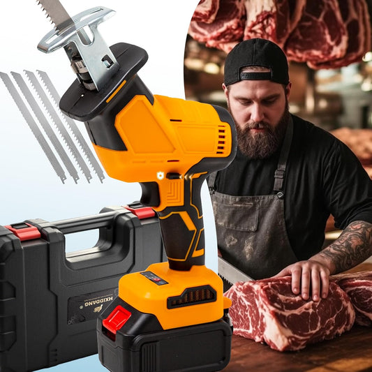 Brushless Motor Electric Meat and Bone Saw, 950W Handheld Butchering Tool with （4 Upgraded Blades）- Home Butcher Saw Kit with 1 toolbox, 2600mAh 1 Battery