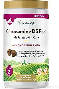 NaturVet â€“ Glucosamine DS Plus - Level 2 Moderate Care â€“ Supports Healthy Hip & Joint Function â€“ Enhanced with Glucosamine, MSM & Chondroitin â€“ for Dogs & Cats â€“ 240 Soft Chews