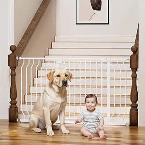 29-53" Baby Gate for Stairs, Baby Safety Essentials, Auto Close Gate for Doorways, Easy Install Pressure Mounted Dog Gate Indoor, Pet Gates for Dogs, White