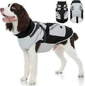 FUAMEY Dog Winter Jackets for Large Dogs,Dog Coat with Harness Built in,Waterproof Dogs Snowsuits Warm Pet Jacket Zip Up Fleece Cold Weather Coats Reflective Puppy Vest with Pocket Black L