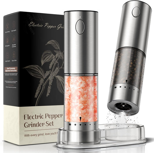 Electric Salt and Pepper Grinder Set \u2013 Rechargeable Automatic Salt and Pepper Shaker with 6 Adjustable Coarseness, Large-Capacity Pepper Mill Kitchen Appliances and Home Essentials Gifts for Women