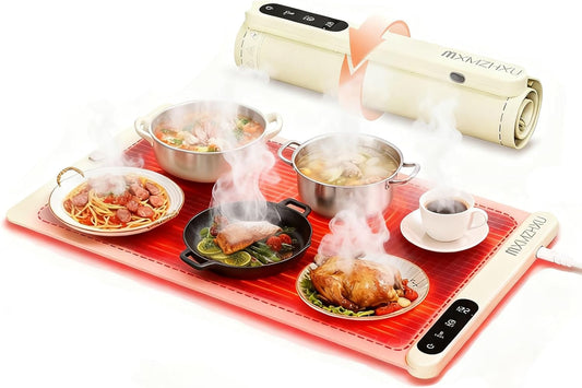MXMZHXU Food Warming Mat Full Surface Heating, Upgraded Graphene Electric Warming Tray with 6 Adjustable Temperature, 0-6H Timer Food Warmer Mat for Gatherings, Parties, Buffet, Everyday Use