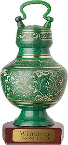 Elinora Tribute Series Personalized Pet Urn â€“ Patina Finish â€“ Walnut Stain Wood Base â€“ Engraved Nameplate â€“ Small 30 cu/in for Pets up to 25 lbs