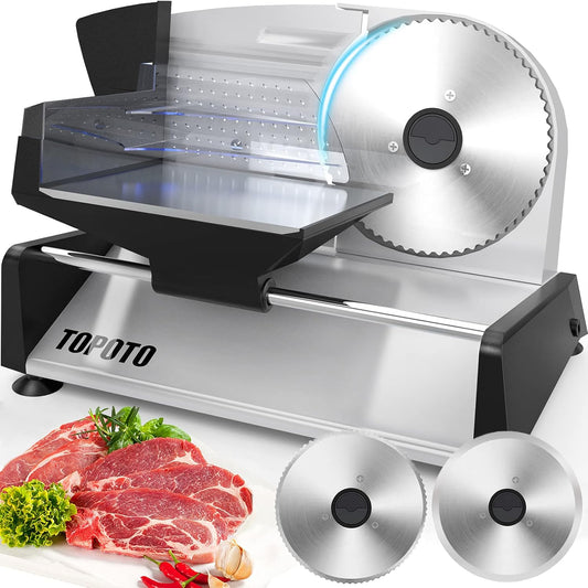 Meat Slicer TOPOTO Meat Slicer Machine Home Use 2 7.5" Blades 0-15mm Adjustable Thickness Electric Slicing Machine Deli Food Slicers for Meat, Cheese, Bread, Veg
