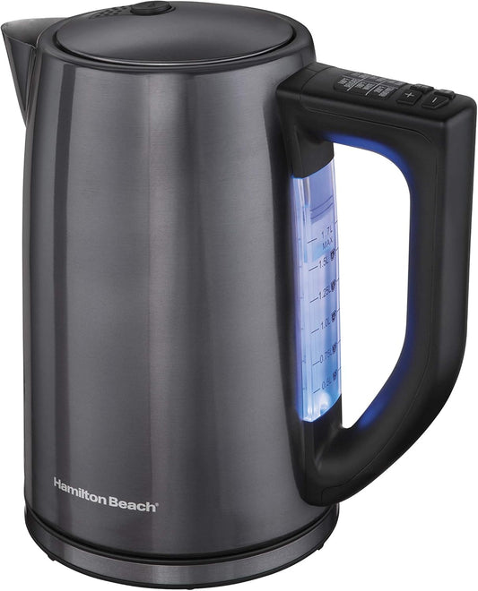 Hamiton Beach 1.7 Liter Variable Temperature Electric Kettle for Tea and Hot Water, Removable Mesh Filter, Cordless, Keep Warm, Auto-Shutoff and Boil-Dry Protection, Black Stainless Steal (41027R)