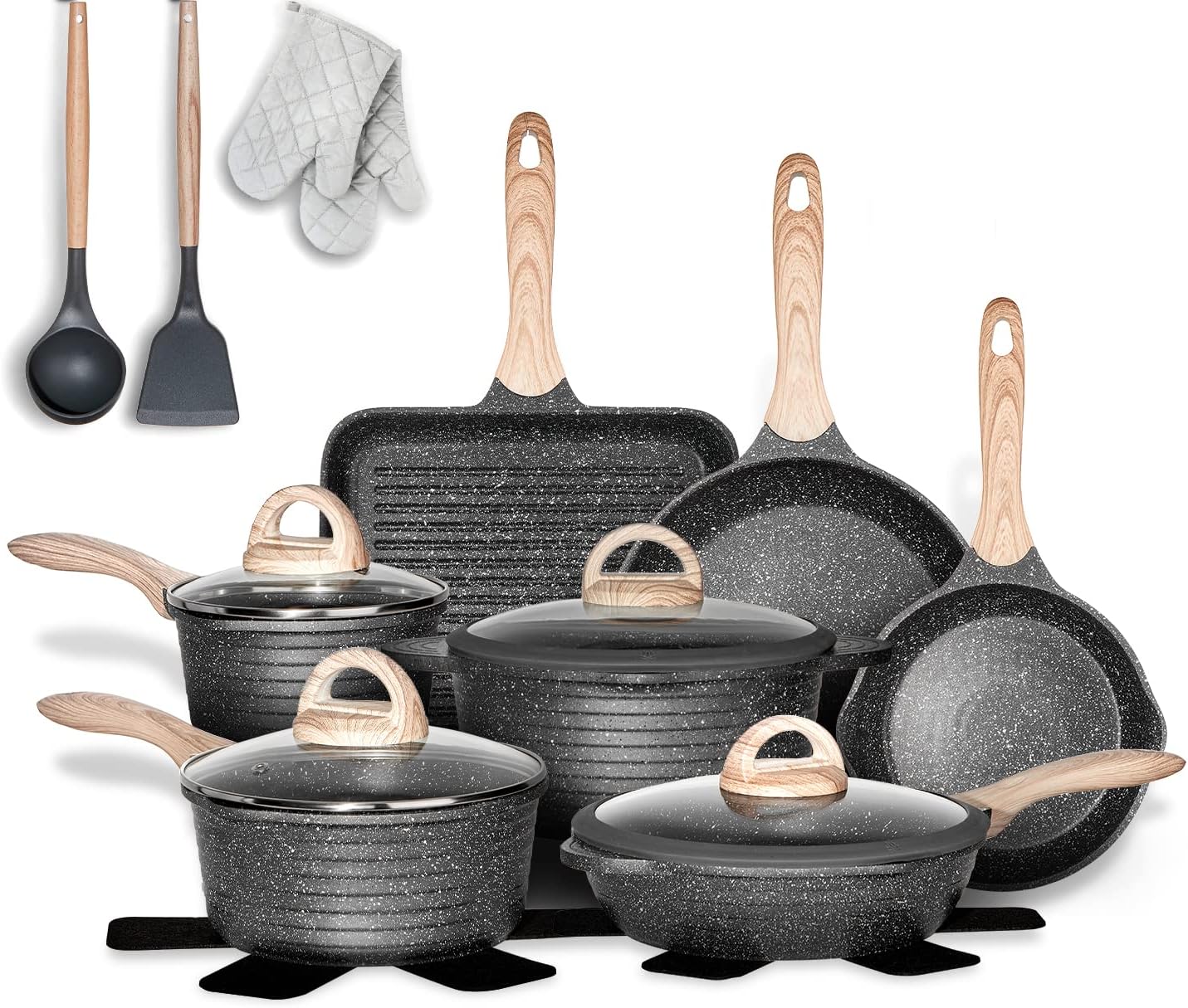 Nonstick Granite Coated Cookware Set, JEETEE STORE