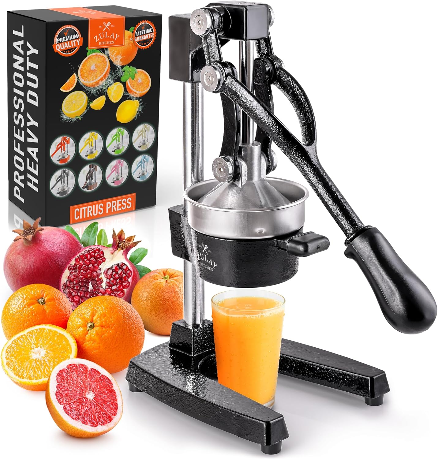 Zulay Kitchen Cast Iron Juicer - Easy-to-Clean Heavy-Duty Manual Juicer, Professional Citrus Juicer - Stainless Steel Lemon Squeezer - Manual Citrus Press & Orange Squeezer - Orange Juicer (Black)