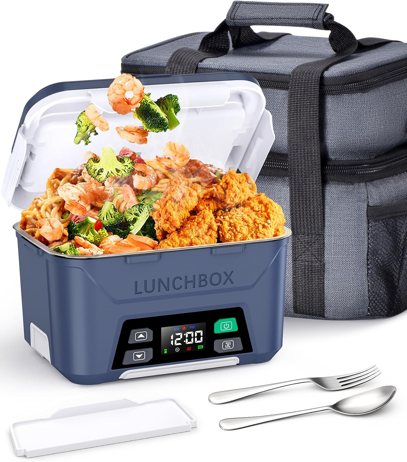 Docusvect Rechargeable Heated Lunch Box for Men, 1.3L Cordless Electric Lunch Box for Adults with Smart Scheduled Heating, Portable Food Warmer with Complete Accessories