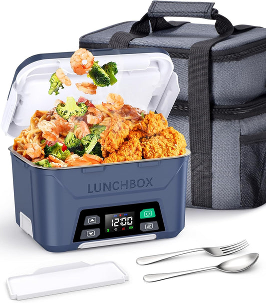 Docusvect Rechargeable Heated Lunch Box for Men, 1.3L Cordless Electric Lunch Box for Adults with Smart Scheduled Heating, Portable Food Warmer with Complete Accessories