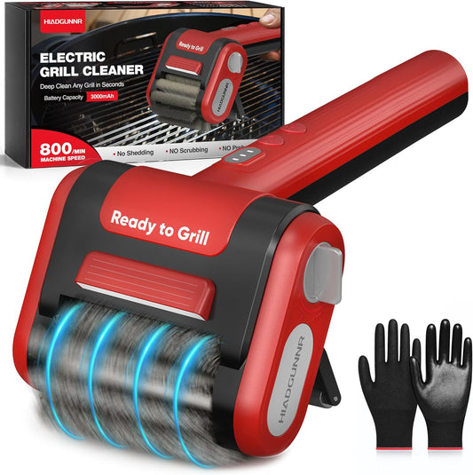 Electric Grill Brush, Grill Cleaner with LED Light, 700\u2013800 RPM Stainless Steel Bristles, 304 Removable Brush Head, Cordless & Type-C Rechargeable Grill Cleaning Tool for Outdoor BBQ