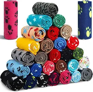 Chumia 28 Pieces Puppy Blanket Bulk Small Fleece Pet Blanket for Puppy Dogs Kitten Cats Pets Soft Warm Paw Print Sleep Mat Bed Covers, 28 Styles(27.5 x 39.3 Inch)