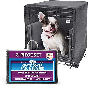 Pet Dreams 3-Piece Set Includes Dog Crate Cover, Dog Mat & Bumper Pad- Washable Kennel Bedding fits iCrate Cages 24, 30, 36, 42 Inch (Grey, Small, 24")