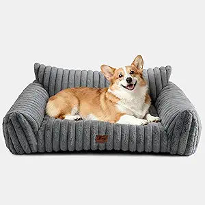 Dog Couch for Pets, Cute Small Dog Bed Medium Size Dogs with Cozy Soft Faux Rabbit Fur for Small & Medium Dogs, Supportive Pet Sofa with Removable Washable Cover, Light Gray, 36"
