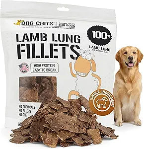 Dog Chits Lamb Lung Fillets Dog and Puppy Treats - Low Fat, High Protein Single Ingredient Dog Treat - Easy to Break Slices - Great for Training - Made in USA, Large 10 oz. Bag