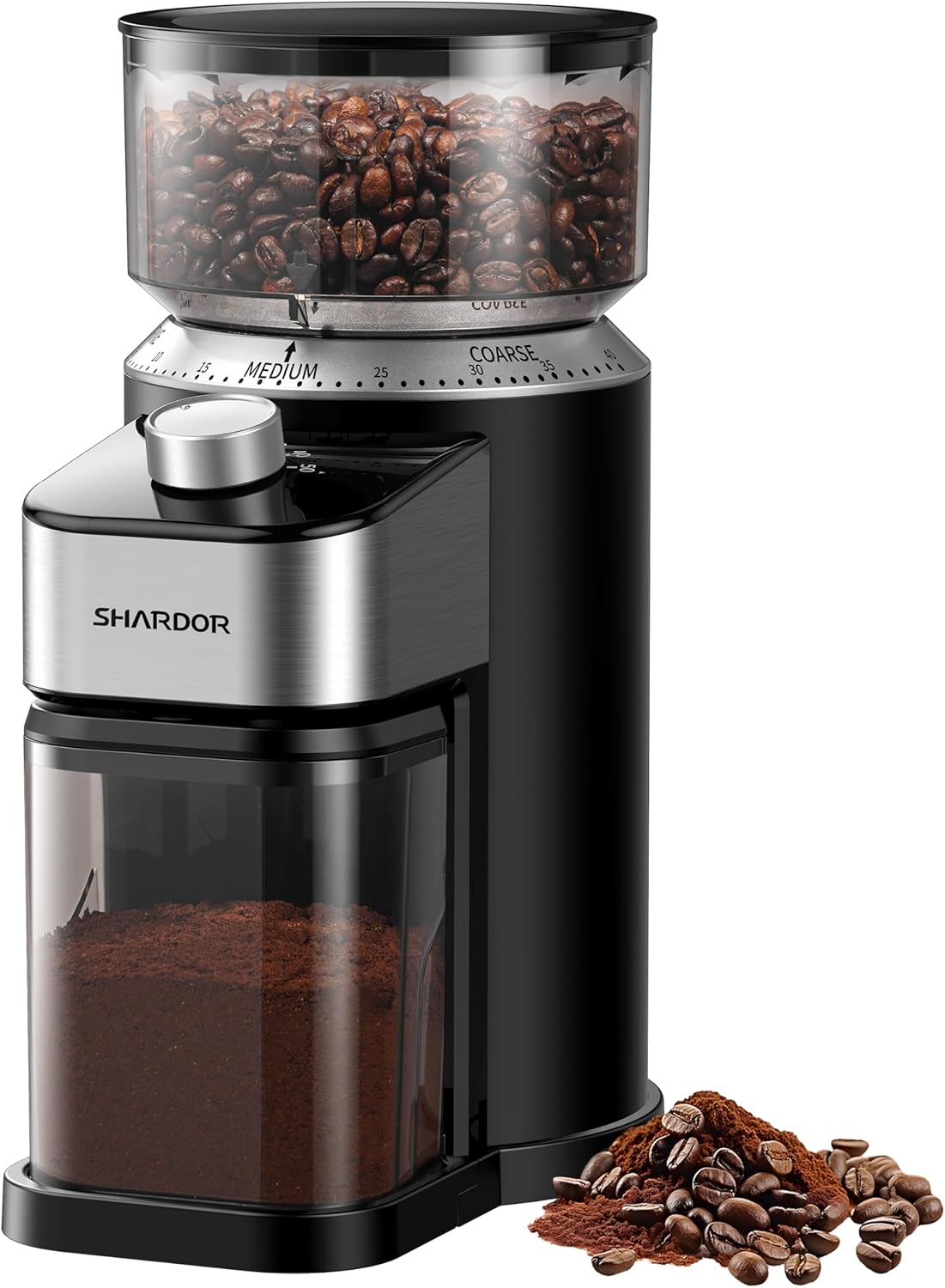 SHARDOR Electric Burr Coffee Bean Grinder for Home Use, 40 Grind Settings with 50-Second Adjustable Timer, One-Touch Espresso Grinder, Black