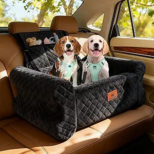 Dog Car Seat for Medium/Large Dogs up to 60 lbs, Memory Foam Dog Booster Seat with Thick Cushion, Pet Car Seat for Back with Detachable Washable Cover, Storage Pockets for SUV, Pick Up, Trunk, Black