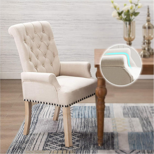 adochr Upholstered Fabric Accent Dining Chair, Elegant Tufted Club Dining Room Kitchen Room Arm Dining Chair, Beige