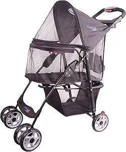 Full-Window pet Stroller 4 Wheels for Cats & Dogs, with Storage Basket,Cup Holder, Travel Puppy/Cats Stroller.