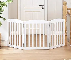 SPIRICH Dog Gate Indoor, Dog Gates for Doorways, Stairs, The House, Wooden Freestanding Foldable Pet Gate, Extra Wide Step Over Puppy Gate, 3 Panels, White