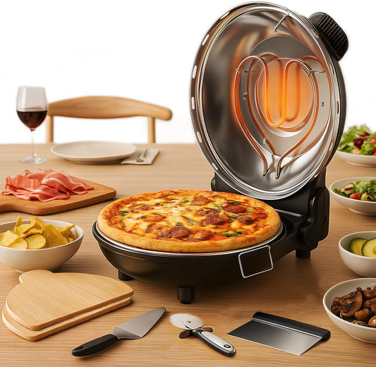 12" Pizza Oven, Indoor Pizza Oven Heats up to 800°F, 1200W Electric Pizza Maker with Viewing Window, Temperature Control & Timer