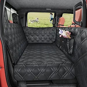 Truck Back Seat Extender for Dogs â€“ Waterproof Full Size Pickup Pet Seat Cover with Door Protection, Hard Bottom Holds 420 lbs Dog Hammock for F150, RAM 1500 & More