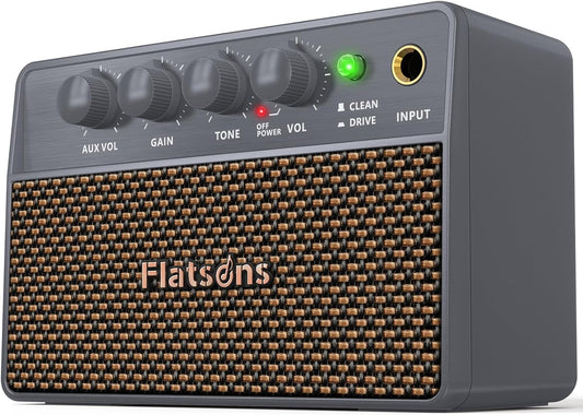 Flatsons FBA-10 Guitar Amplifier, Drive\/Clean Tone Electric Guitars Amp, 10W Mini Portable Amp with Type-C Rechargeable Battery 6H Work, Wireless Vintage Guitar Speaker for Practice Travel (Gray)