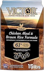 VICTOR Super Premium Dog Food â€“ Chicken Meal & Brown Rice for All Normally Active Dogs of All Life Stages â€“ Gluten-Free, Digestive & Immune Support, Ideal for Dogs with Meat Protein Allergies, 15 lb