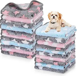 Chumia 40 Pcs Puppy Blankets for Small Dog Pet Bulk Fleece Soft Fluffy Washable Dog Star Print Pattern Fleece Blankets for Pets Throw Warm Bed Mat for Puppy Cat, 24 x 16 Inches