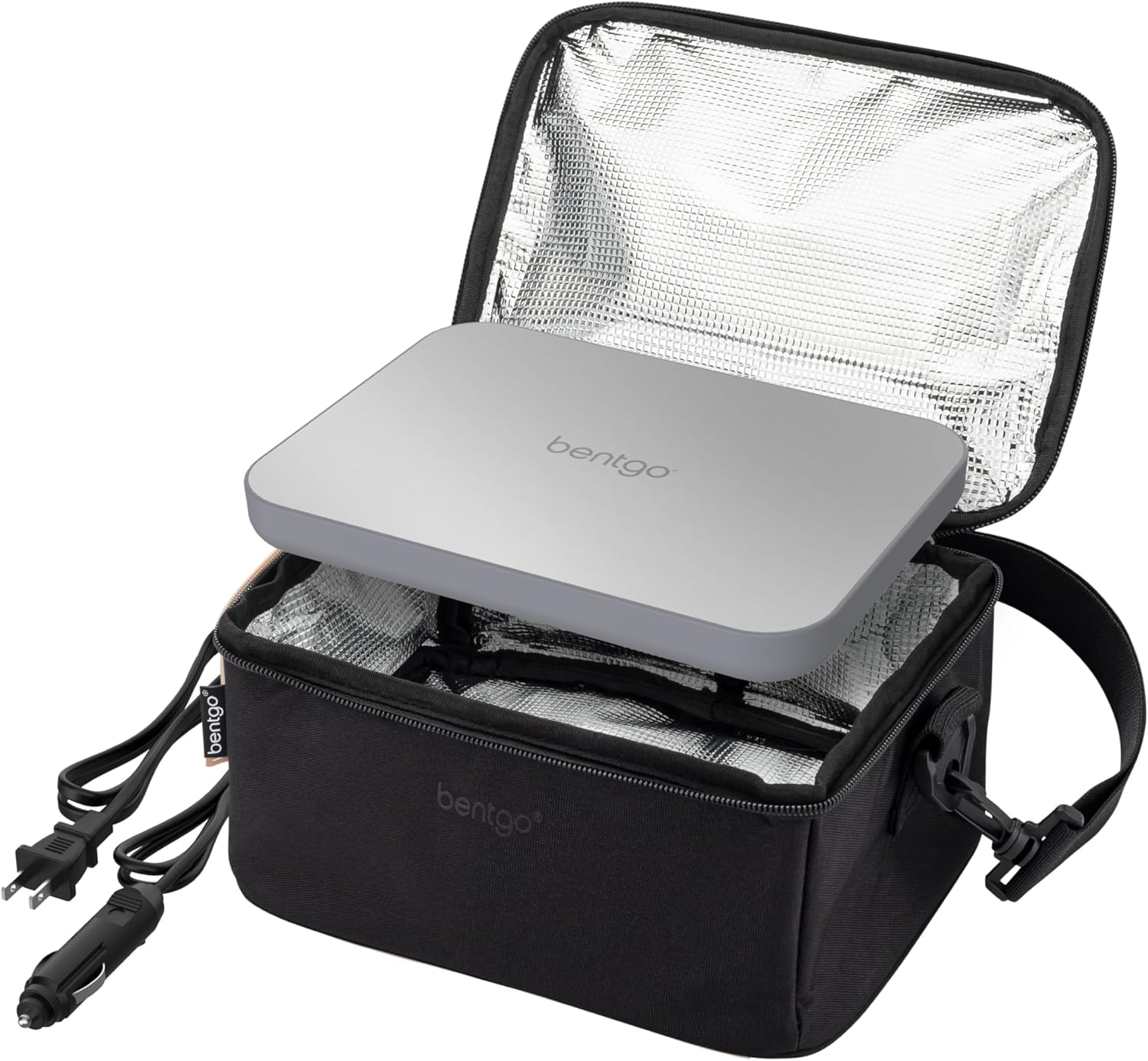 Bentgo Heat - Electric Lunch Bag & Food Warmer for Reheating Meals in Car, at Work & More - Heated Lunch Box Warmer for Adults, Students & Shift Workers, 12V\/24V Auto & 120V Wall Cords (Carbon Black)