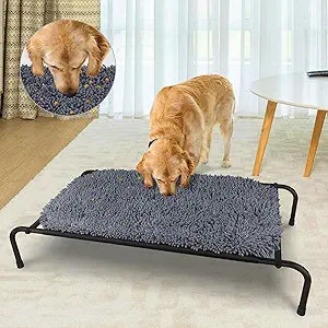 Elevated Dog Bed with Snuffle Mat Feature 2 in 1, Raised Dog Bed for Indoor and Outdoor Use Portable Warm Pet Cot with Puzzle Feeding Game for Slow Eating, Suitable for Small Medium Large Dogs