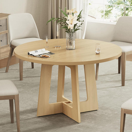 Sanyz Round Dining Table for 4, Farmhouse Kitchen Table, Wooden Circle Table, 300lb Capacity & Easy Assembly for Home Dining Room Kitchen Living Room (Natural Oak)