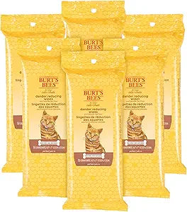 Burt's Bees for Pets Cat Dander Remover Wipes, Unscented Soft Grooming Cloths with Colloidal Oat Flour + Aloe, Helps Reduce Flaking Between Baths for Cats & Kittens, 50 Count - 6 Pack