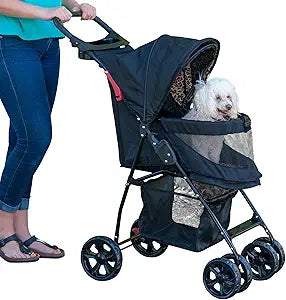 Pet Gear No-Zip Happy Trails Lite Pet Stroller for Cats/Dogs, Zipperless Entry, Easy Fold with Removable Liner, Storage Basket + Cup Holder, Animal Print, Animal Print - no-Zip Entry (PG8030NZAP)