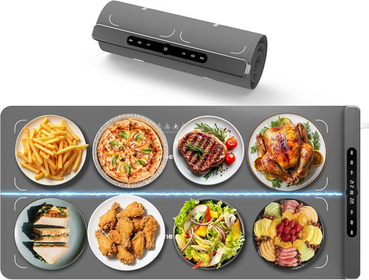 Newise Graphene Food Warming Mat with Dual Zone Control, XXL 36"x17" Electric Heating Tray, 6 Temp & Timer Settings, Fast Even Heat for Buffets, Parties, Family Dinners, Gift for Mom & Wife (Gray)