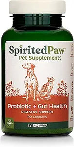 Spirited Paw Probiotic + Gut Health - Digestive & Immune Support for Dogs & Cats - Prebiotic, Probiotic & Postbiotic Pet Care Blend with Organic Buckwheat & Chicory Root Fiber - 90 Capsules
