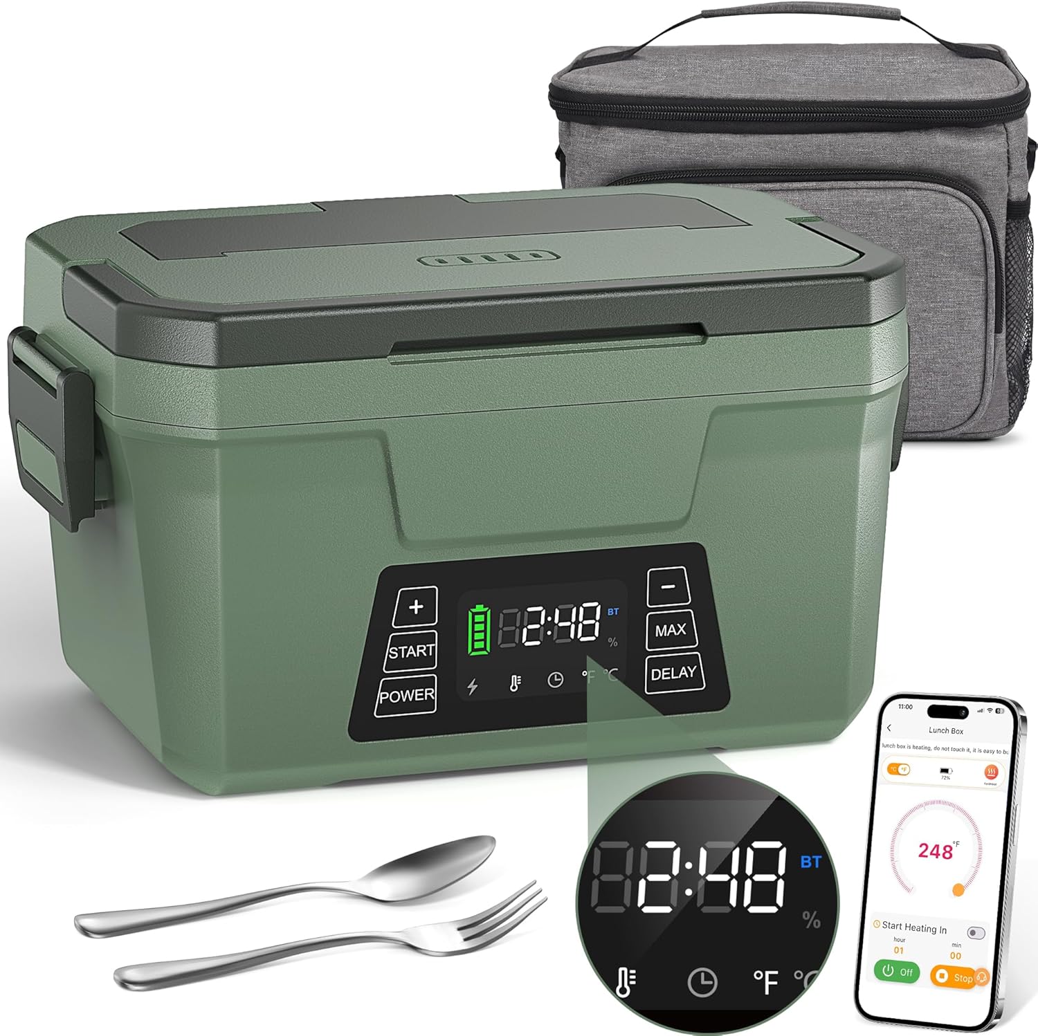 Monteka Cordless Electric Lunch Box for Adults, Rechargeable Heated Lunch Box with Scheduled Heating, Portable Food Warmer with Memory Function & Automatic Keep Warm, Christmas White Elephant Gifts