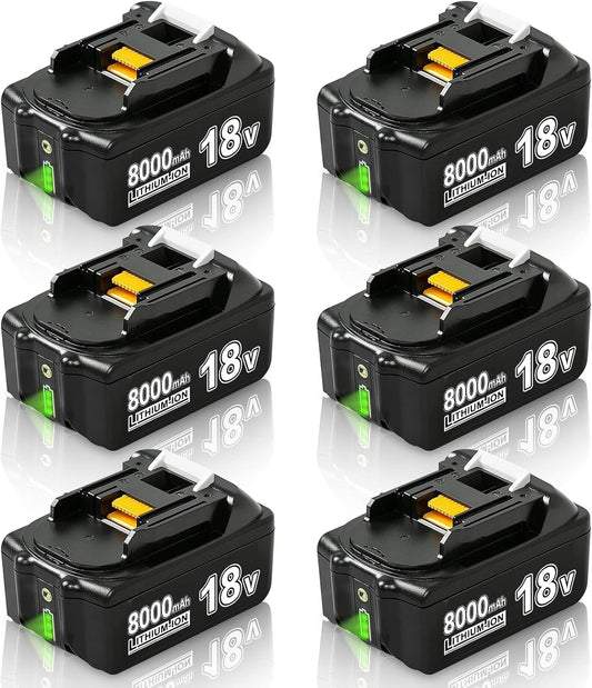 Kulatiom 6Pcs 18V 8.0Ah Replacement for Makita 18v Battery Compatible with Makita Battery 18V BL1860 BL1820 1830B 1840B 1850B with LED Indicator